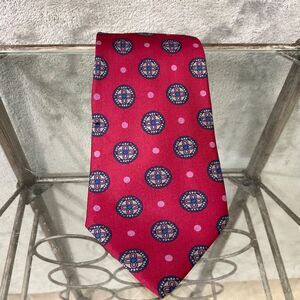 Valentino Cravatte silk necktie Red Blue stained glass Medallion Foulard Italy